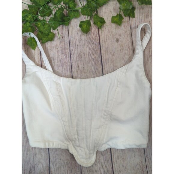 Zara Women's Crop Corset Denim Top Back Zip White Thick Size Small - Picture 3 of 6